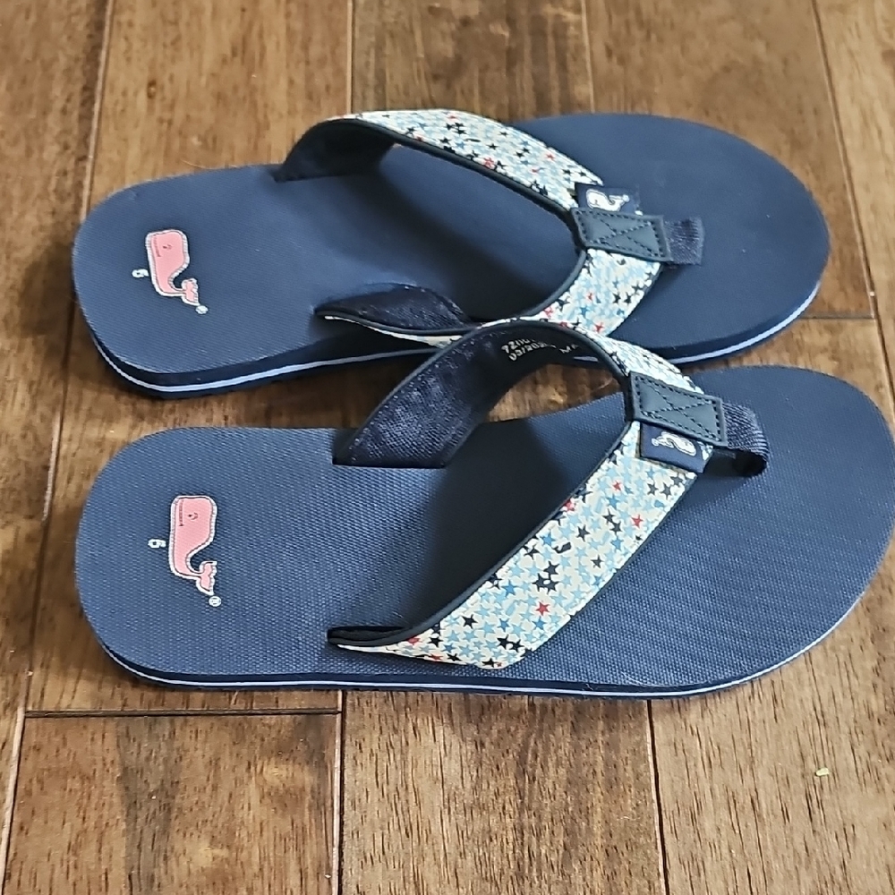 Vineyard Vines Blue Flip Flops with Star Pattern